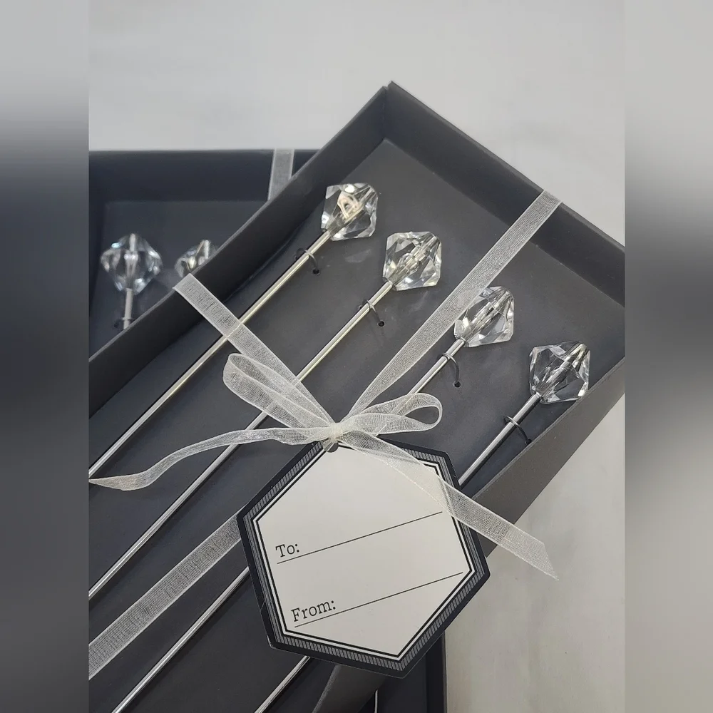 Thirstystone Elegant 4pcs Crystal Topper Metal Drink Stirrers (price per set)